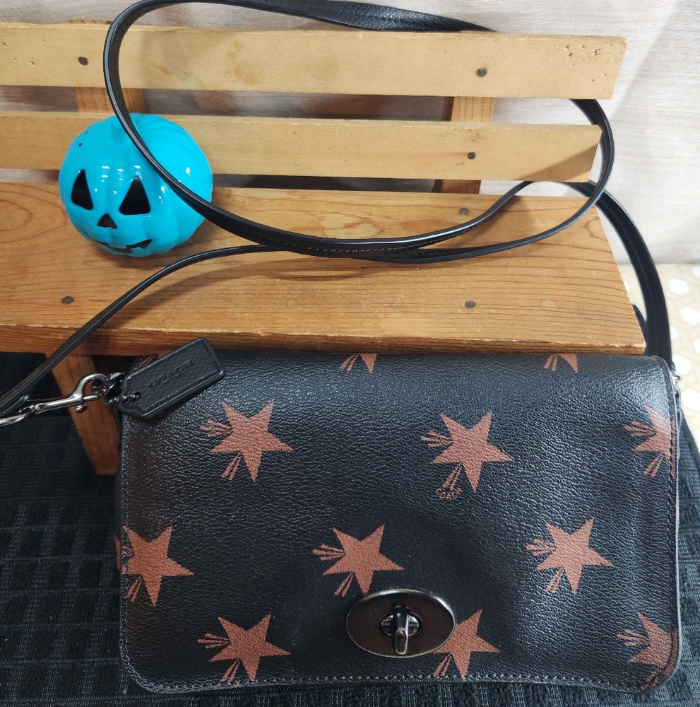 Black Coach Star Pattern Crossbody Bag